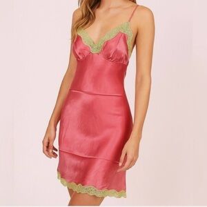 Chic Pink Chemise with Green Lace by [Brand]